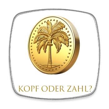 Goldener Münzwurf „Kopf oder Zahl?“ deutsch - Viereckiger Kühlschrankmagnet - Weiß - Vorne