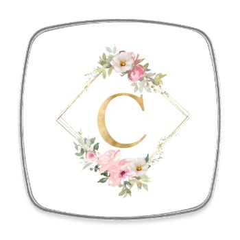 Monogramme C Pastel Floral personnalisable - Magnet carré - blanc - Devant