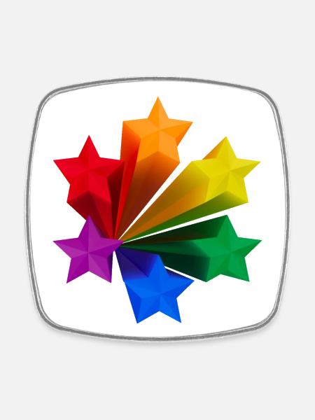 Dynamic Rainbow Stars LGBT - Square fridge magnet - white