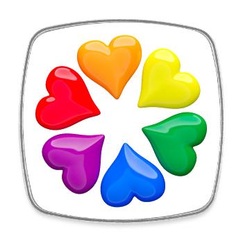 Shiny hearts in LGBT rainbow colors circle - Square fridge magnet - white - Front