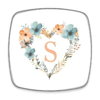 S Monogramm Herz Blumen Kranz - Viereckiger Kühlschrankmagnet - Weiß - Vorne