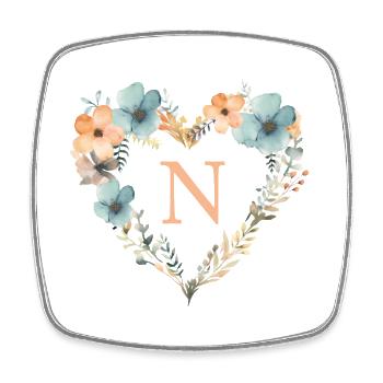 N Monogramm Herz Blumen Kranz - Viereckiger Kühlschrankmagnet - Weiß - Vorne
