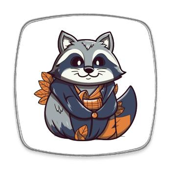 Raton laveur - Style Kawaii - Magnet carré - blanc - Devant