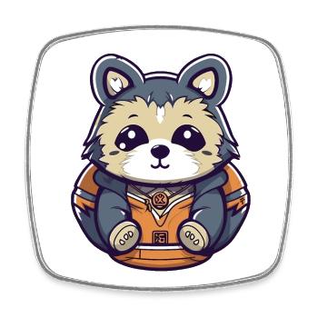 Raton laveur - Style Kawaii - Magnet carré - blanc - Devant