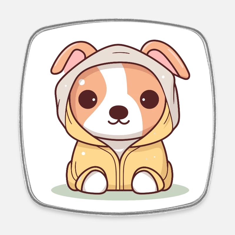 Chien - Style Kawaii - Magnet carré - blanc