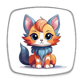 Katze - Kawaii Style - Viereckiger Kühlschrankmagnet - Weiß - Vorne