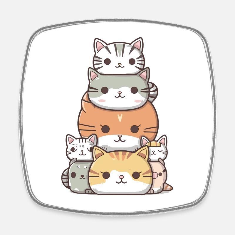Chat - Style Kawaii - Magnet carré - blanc