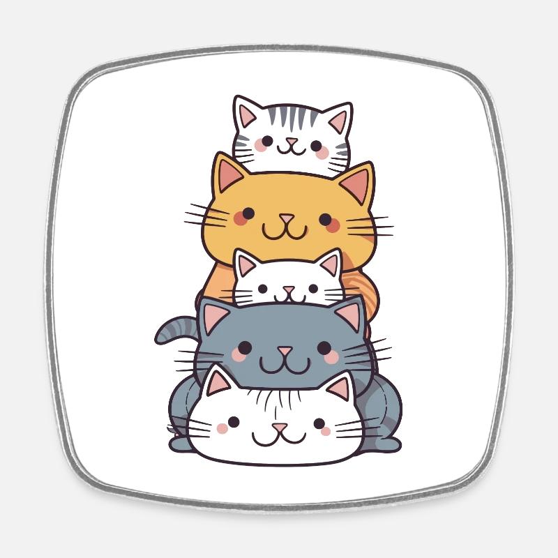 Chat - Style Kawaii - Magnet carré - blanc