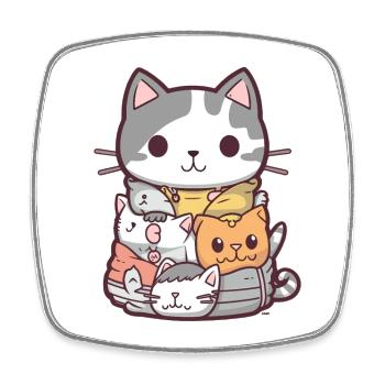 Katze - Kawaii Style - Viereckiger Kühlschrankmagnet - Weiß - Vorne