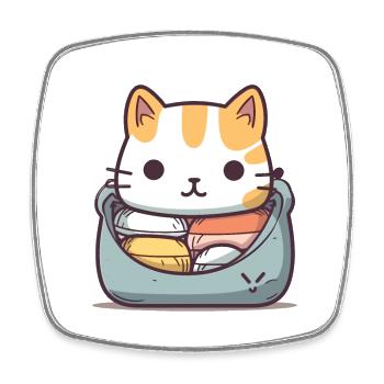 Chat - Style Kawaii - Magnet carré - blanc - Devant