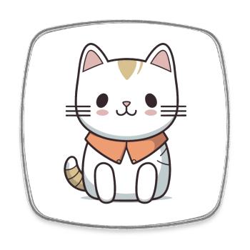 Katze - Kawaii Style - Viereckiger Kühlschrankmagnet - Weiß - Vorne
