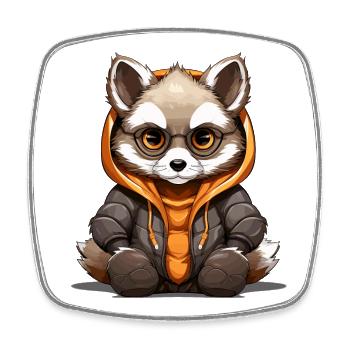 Raccoon - Kawaii Style - Square fridge magnet - white - Front