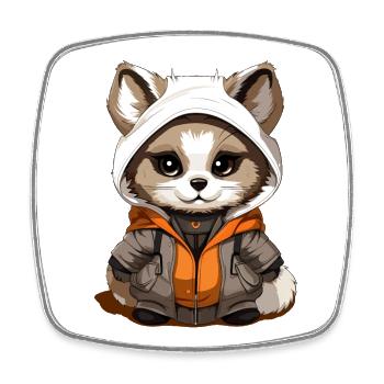 Raccoon - Kawaii Style - Square fridge magnet - white - Front