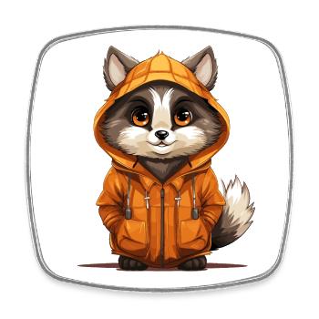 Raccoon - Kawaii Style - Square fridge magnet - white - Front