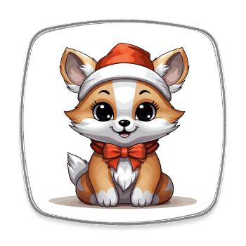 Fuchs Weihnachts Design - Kawaii Style - Viereckiger Kühlschrankmagnet - Weiß - Vorne