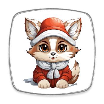 Fuchs Weihnachts Design - Kawaii Style - Viereckiger Kühlschrankmagnet - Weiß - Vorne