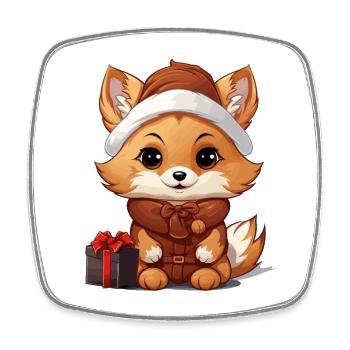 Fuchs Weihnachts Design - Kawaii Style - Viereckiger Kühlschrankmagnet - Weiß - Vorne