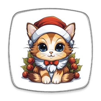 Cat Christmas Design - Kawaii Style - Square fridge magnet - white - Front