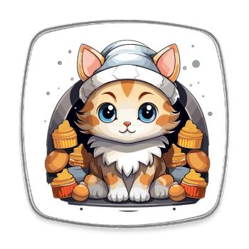 Cat Christmas Design - Kawaii Style - Square fridge magnet - white - Front