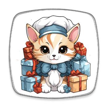 Cat Christmas Design - Kawaii Style - Square fridge magnet - white - Front