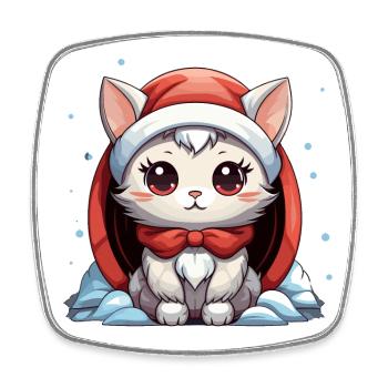 Katze Weihnachts Design - Kawaii Style - Viereckiger Kühlschrankmagnet - Weiß - Vorne