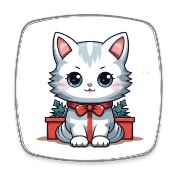 Cat Christmas Design - Kawaii Style - Square fridge magnet - white - Front
