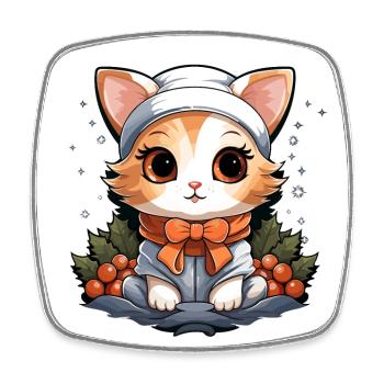 Cat Christmas Design - Kawaii Style - Square fridge magnet - white - Front