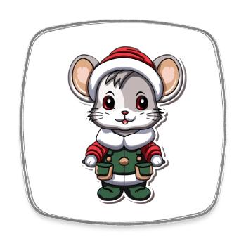 Maus Weihnachts Design - Kawaii Style - Viereckiger Kühlschrankmagnet - Weiß - Vorne