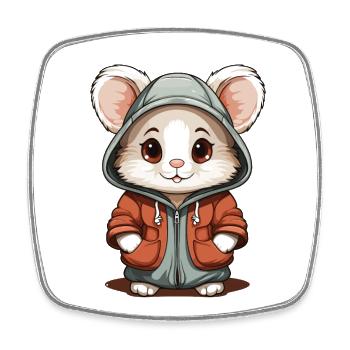 Mouse Christmas Design - Kawaii Style - Square fridge magnet - white - Front