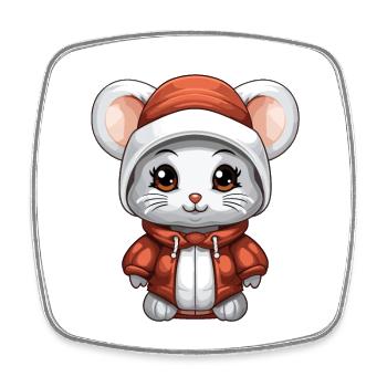 Mouse Christmas Design - Kawaii Style - Square fridge magnet - white - Front