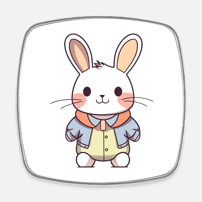 Lapin - Style Kawaii - Magnet carré - blanc
