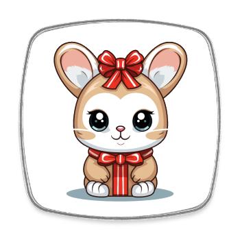 Design de Noël lapin - Style Kawaii - Magnet carré - blanc - Devant