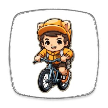 Fahrradfahrer Design - Kawaii Style - Viereckiger Kühlschrankmagnet - Weiß - Vorne