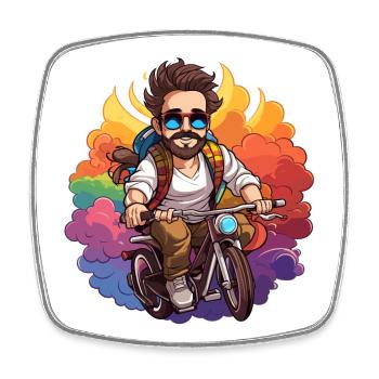 Fahrradfahrer Design - Kawaii Style - Viereckiger Kühlschrankmagnet - Weiß - Vorne