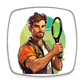 Joueur de tennis - Illustration - Magnet carré - blanc - Devant