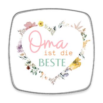 Oma ist die Beste! Niedlicher Blumen-Herz - Viereckiger Kühlschrankmagnet - Weiß - Vorne