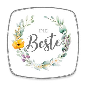 Die Beste! Florales Design personalisierbar - Viereckiger Kühlschrankmagnet - Weiß - Vorne