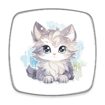 Chat - illustration - Magnet carré - blanc - Devant