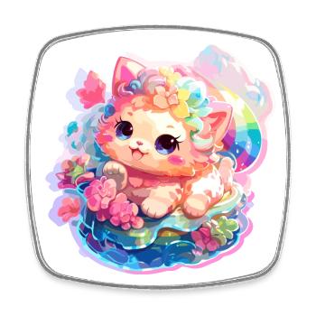 Chat - illustration - Magnet carré - blanc - Devant