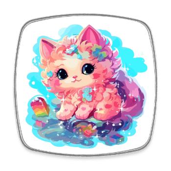 Chat - illustration - Magnet carré - blanc - Devant