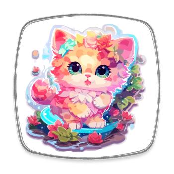 Katze - Illustration - Viereckiger Kühlschrankmagnet - Weiß - Vorne