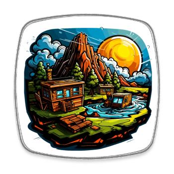 Paysage - Illustration - Magnet carré - blanc - Devant