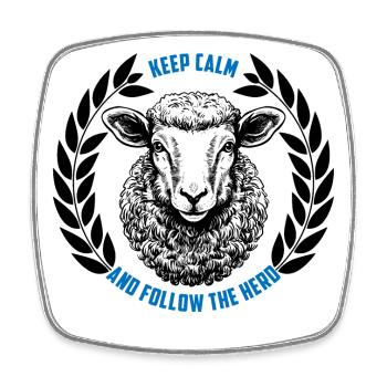 Les moutons restent calmes et suivent le troupeau - Magnet carré - blanc - Devant
