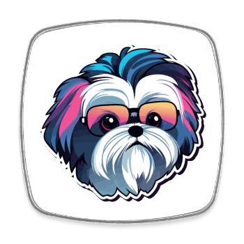 Shih Tzu Hund Zeichnung - Viereckiger Kühlschrankmagnet - Weiß - Vorne