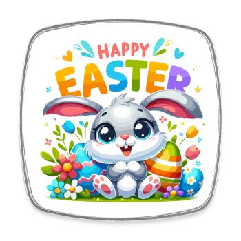 Happy Easter - Easter Bunny Illustration - Square fridge magnet - white - Front