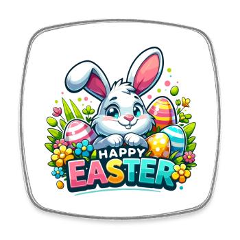 Joyeuses Pâques - Illustration de lapin de Pâques - Magnet carré - blanc - Devant