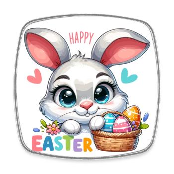 Happy Easter - Easter Bunny Illustration - Square fridge magnet - white - Front