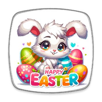 Joyeuses Pâques - Illustration de lapin de Pâques - Magnet carré - blanc - Devant