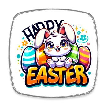 Joyeuses Pâques - Illustration de lapin de Pâques - Magnet carré - blanc - Devant