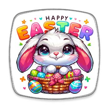 Joyeuses Pâques - Illustration de lapin de Pâques - Magnet carré - blanc - Devant